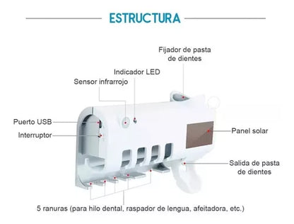 Portacepillos Esterilizador UV con Dispensador de Crema Dental