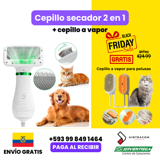 CEPILLO SECADOR 2 EN 1 PARA TU MASCOTA (gratis cepillo a vapor)