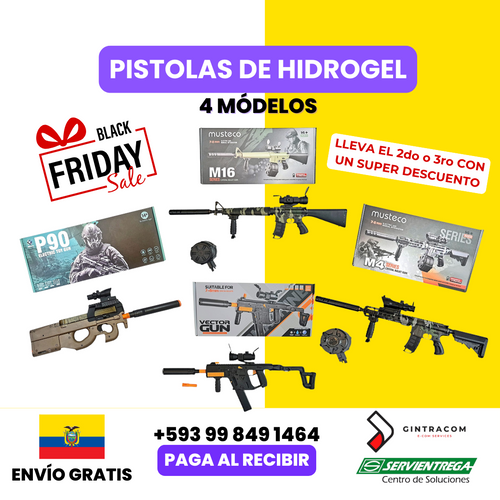 Pistola Hidrogel Eléctrica 4 modelos (Super P90, M4, M16, Vector Gun)