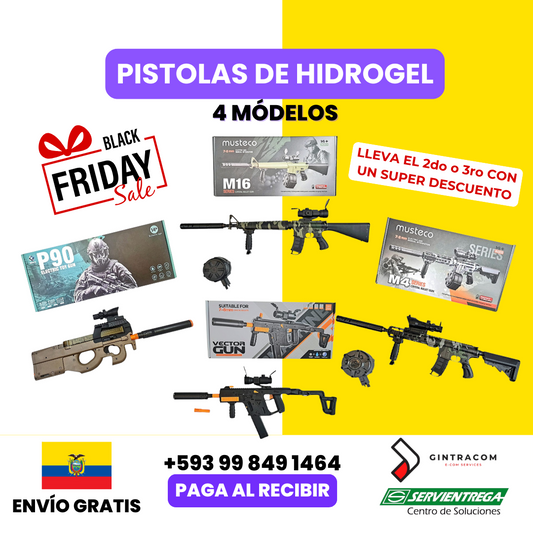 Pistola Hidrogel Eléctrica 4 modelos (Super P90, M4, M16, Vector Gun)