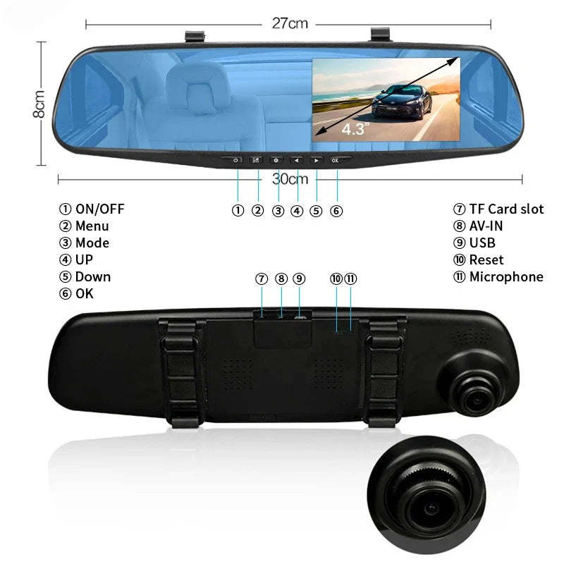 ESPEJO RETROVISOR CON 2 CÁMARAS DELANTERA + TRASERA HD™