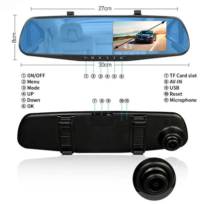 ESPEJO RETROVISOR CON 2 CÁMARAS DELANTERA + TRASERA HD™